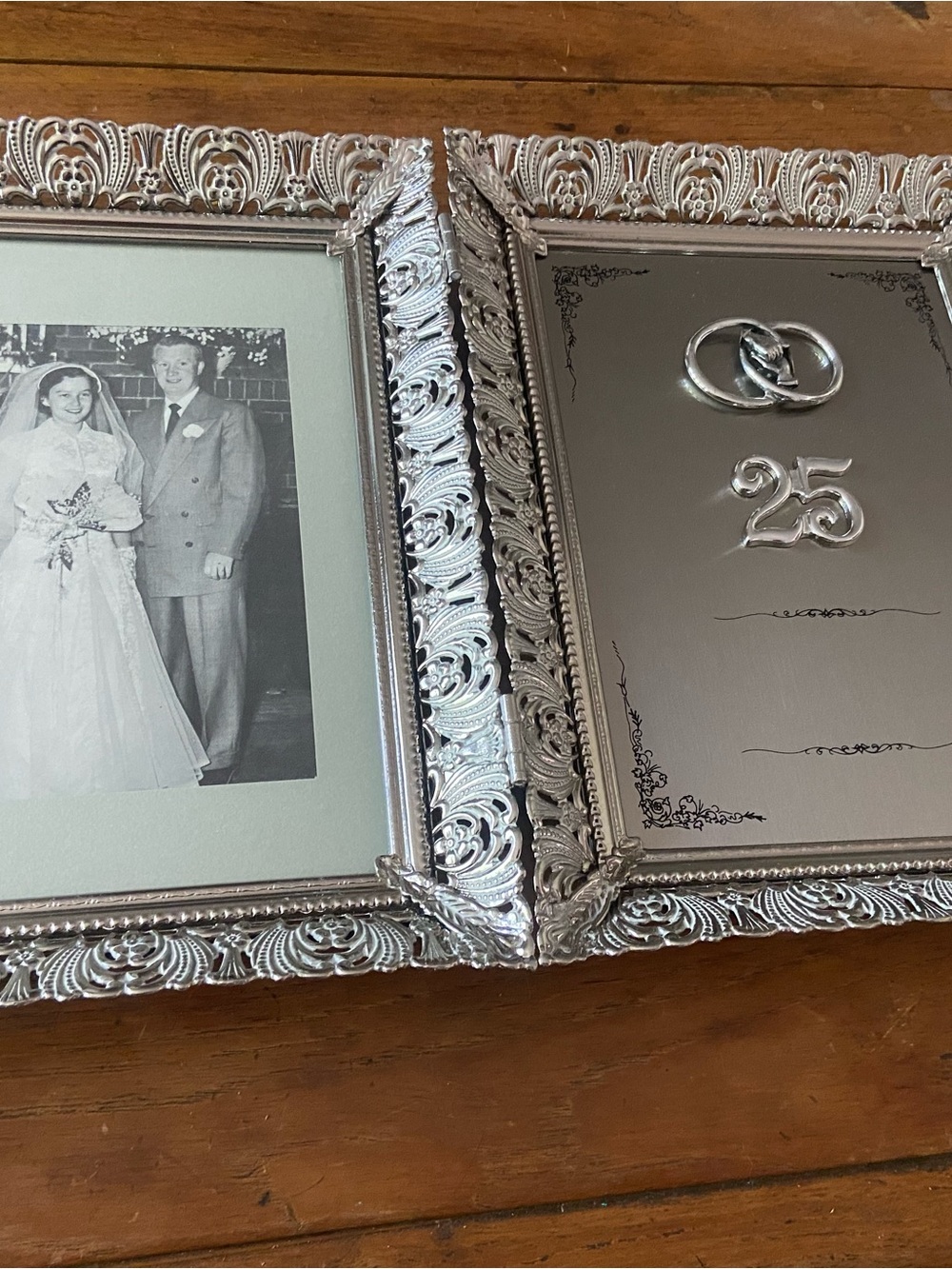 Vintage Silver Plated 25th Anniversary Decorative Double Picture Frame